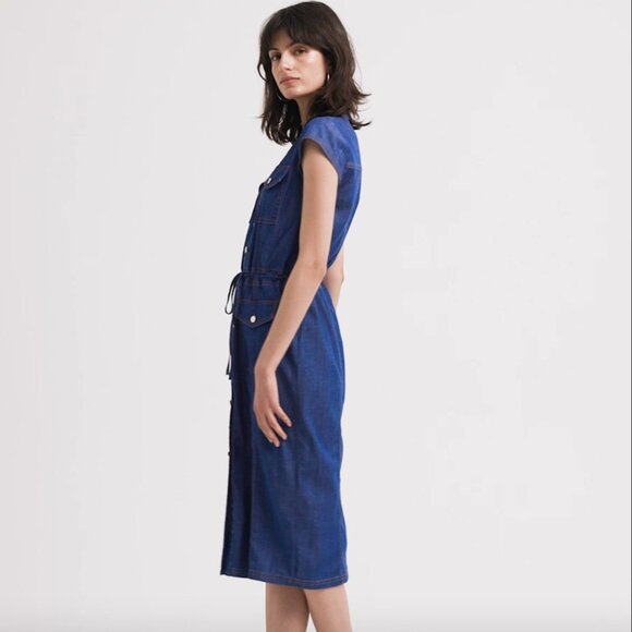 WHBM $160 Button-Down Midi Dress Denim Lightweight Cotton Tencel Blend 12 - Picture 8 of 10